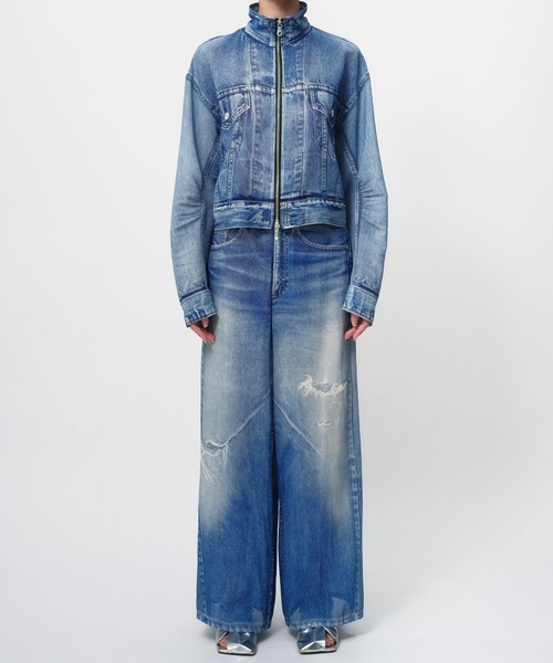 THINGS THAT MATTER（シングス ザット マター）の「DENIM PRINT SHEER BLOUSON / デニムプリントシアーブルゾン（ブルゾン・レディース・ブルー・FREE）」の5枚目の写真