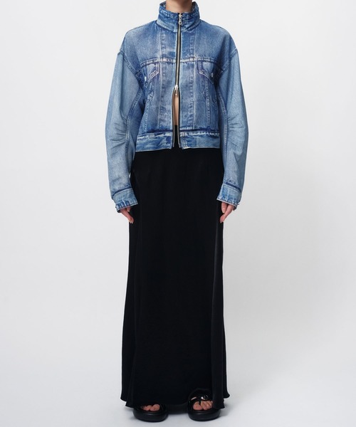 THINGS THAT MATTER（シングス ザット マター）の「DENIM PRINT SHEER BLOUSON / デニムプリントシアーブルゾン（ブルゾン・レディース・ブルー・FREE）」の2枚目の写真