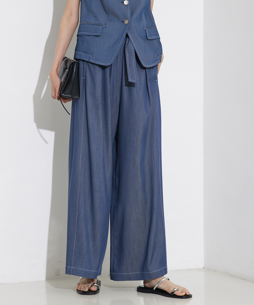 qualite(カリテ)の「テンセルデニムパンツ(その他パンツ・レディース・アイボリー/ブルー・38/36/34)」の2枚目の写真
