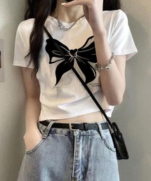 SPIGA | リボンプリント半袖ミニＴシャツ(Tシャツ/カットソー)