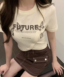 lilful（リルフル）の「フロントデザインショートバタフライプリントT（Tシャツ/カットソー）」