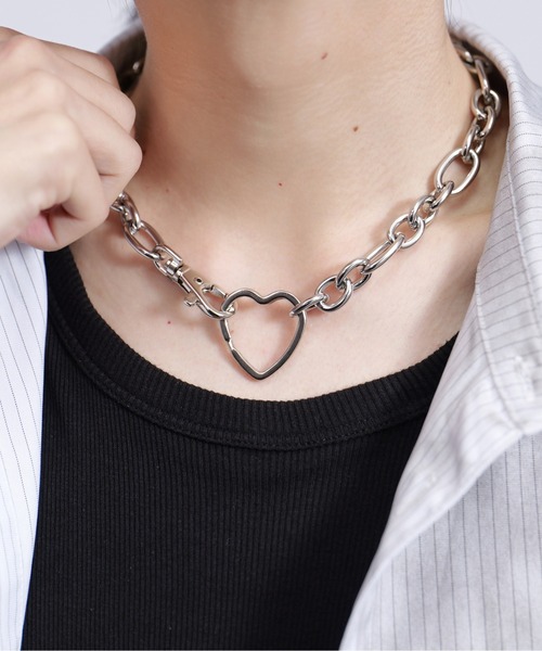 Surgical Stainless Wide Chain Motif Necklace - サージカル