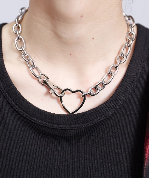 Surgical Stainless Wide Chain Motif Necklace - サージカル