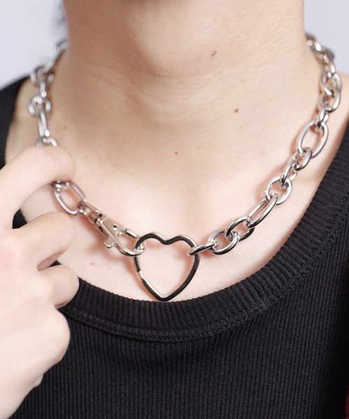 Surgical Stainless Wide Chain Motif Necklace - サージカル