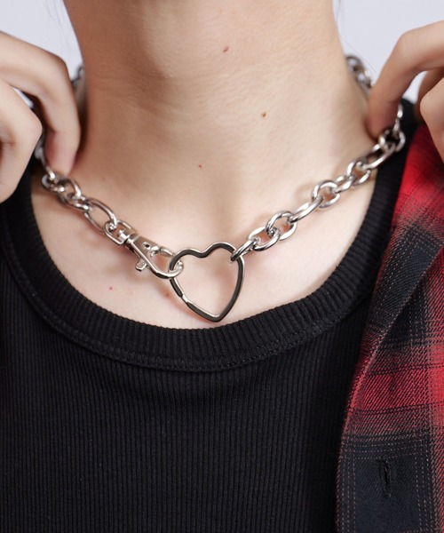 Surgical Stainless Wide Chain Motif Necklace - サージカル