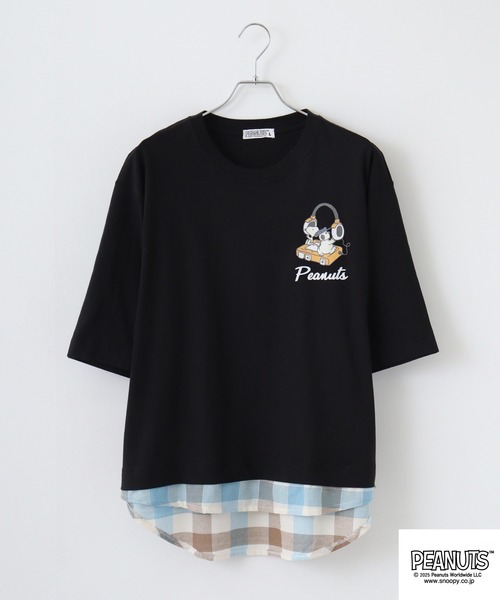 PEANUTS(ピーナッツ)の「PEANUTS ヘッドフォン柄プリントレイヤード風Tシャツ(Tシャツ/カットソー・メンズ・ホワイト/ブラック/杢グレー・S/M/L)」の2枚目の写真
