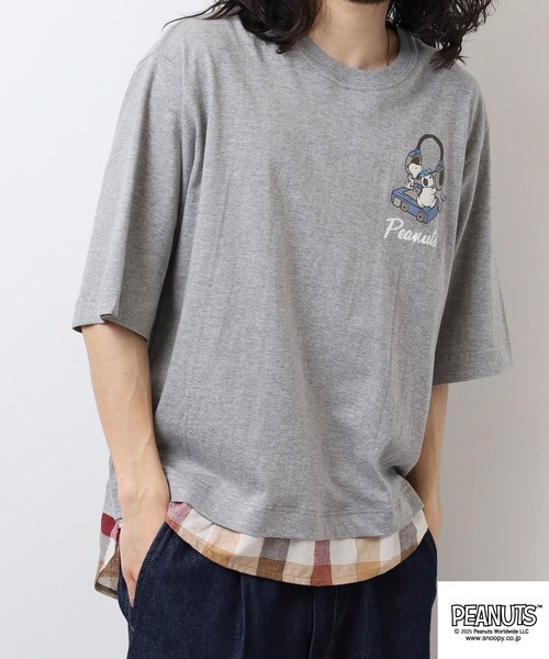 PEANUTS(ピーナッツ)の「PEANUTS ヘッドフォン柄プリントレイヤード風Tシャツ(Tシャツ/カットソー・メンズ・ホワイト/ブラック/杢グレー・S/M/L)」の18枚目の写真
