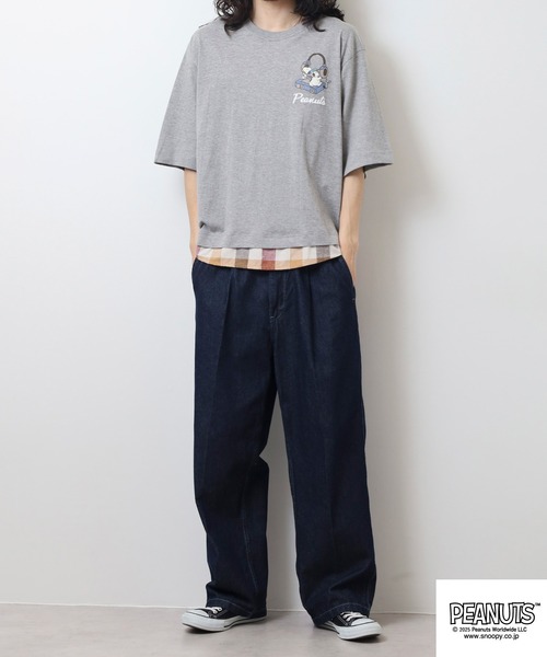 PEANUTS(ピーナッツ)の「PEANUTS ヘッドフォン柄プリントレイヤード風Tシャツ(Tシャツ/カットソー・メンズ・ホワイト/ブラック/杢グレー・S/M/L)」の21枚目の写真
