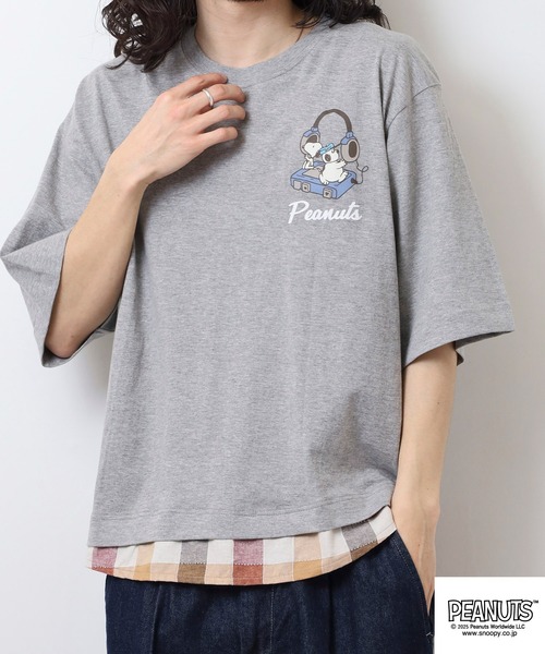 PEANUTS(ピーナッツ)の「PEANUTS ヘッドフォン柄プリントレイヤード風Tシャツ(Tシャツ/カットソー・メンズ・ホワイト/ブラック/杢グレー・S/M/L)」の19枚目の写真
