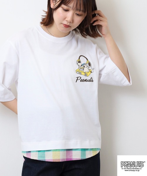 PEANUTS(ピーナッツ)の「PEANUTS ヘッドフォン柄プリントレイヤード風Tシャツ(Tシャツ/カットソー・メンズ・ホワイト/ブラック/杢グレー・S/M/L)」の15枚目の写真