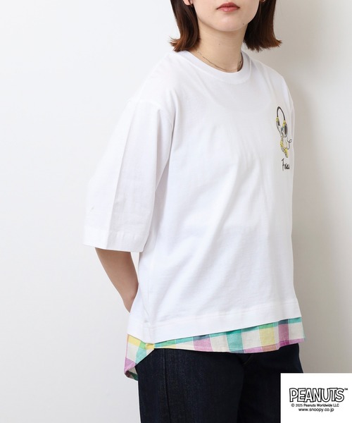 PEANUTS(ピーナッツ)の「PEANUTS ヘッドフォン柄プリントレイヤード風Tシャツ(Tシャツ/カットソー・メンズ・ホワイト/ブラック/杢グレー・S/M/L)」の16枚目の写真