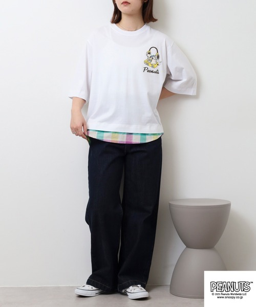 PEANUTS(ピーナッツ)の「PEANUTS ヘッドフォン柄プリントレイヤード風Tシャツ(Tシャツ/カットソー・メンズ・ホワイト/ブラック/杢グレー・S/M/L)」の17枚目の写真