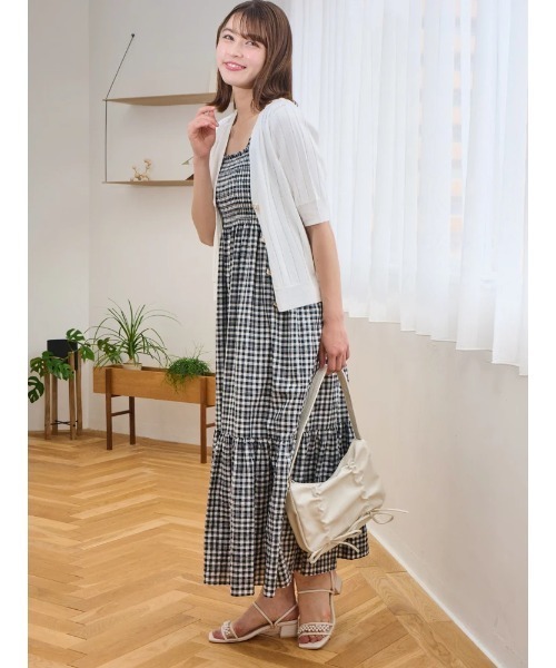 LUDIC PARK(ルディックパーク)の「ギンガムチェック柄シャーリングキャミワンピース(ワンピース・レディース・グリーン/ブラック・M)」の14枚目の写真