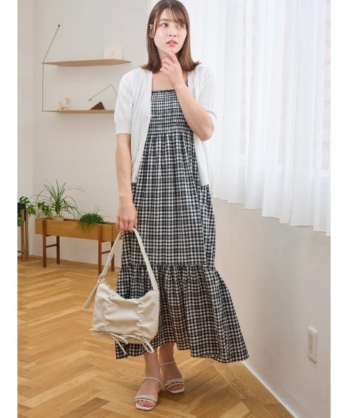 LUDIC PARK(ルディックパーク)の「ギンガムチェック柄シャーリングキャミワンピース(ワンピース・レディース・グリーン/ブラック・M)」の15枚目の写真