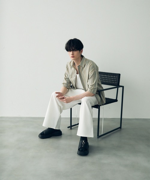 Shoowtime(ショウタイム)の「Over size retro stripe shirt / オーバーサイズレトロ配色ストライプシャツ(シャツ/ブラウス・メンズ・ベージュ系/ブルー系・X-LARGE/LARGE/MEDIUM)」の14枚目の写真