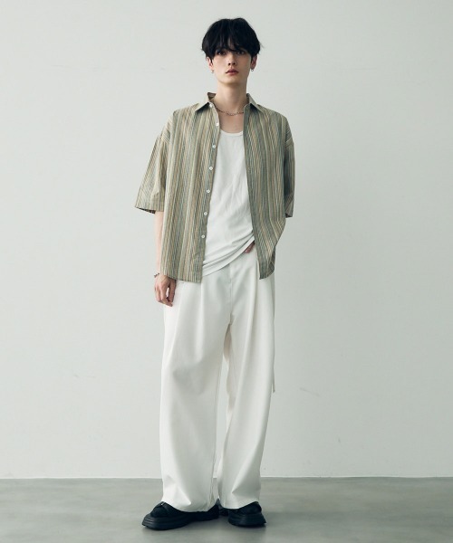 Shoowtime(ショウタイム)の「Over size retro stripe shirt / オーバーサイズレトロ配色ストライプシャツ(シャツ/ブラウス・メンズ・ベージュ系/ブルー系・X-LARGE/LARGE/MEDIUM)」の17枚目の写真