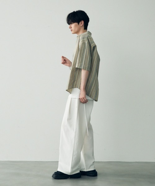 Shoowtime(ショウタイム)の「Over size retro stripe shirt / オーバーサイズレトロ配色ストライプシャツ(シャツ/ブラウス・メンズ・ベージュ系/ブルー系・X-LARGE/LARGE/MEDIUM)」の19枚目の写真