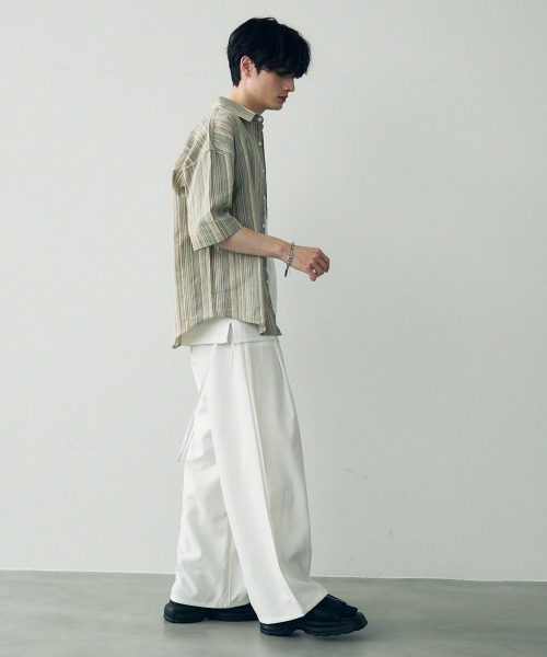 Shoowtime(ショウタイム)の「Over size retro stripe shirt / オーバーサイズレトロ配色ストライプシャツ(シャツ/ブラウス・メンズ・ベージュ系/ブルー系・X-LARGE/LARGE/MEDIUM)」の20枚目の写真