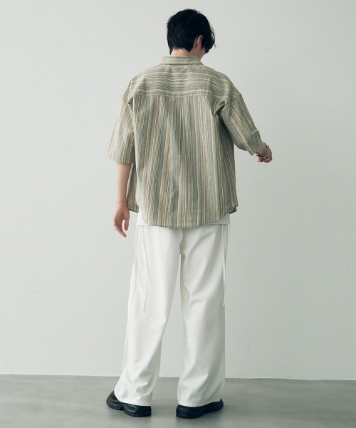 Shoowtime(ショウタイム)の「Over size retro stripe shirt / オーバーサイズレトロ配色ストライプシャツ(シャツ/ブラウス・メンズ・ベージュ系/ブルー系・X-LARGE/LARGE/MEDIUM)」の21枚目の写真