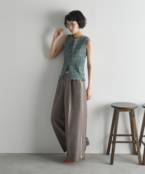 THE YOn(ザヨン)の「リネンライクカットオフパインピングラインタックスラックス(スラックス・レディース・アッシュブラウン/ナチュラル・S/M)」の15枚目の写真