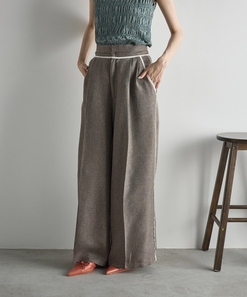 THE YOn(ザヨン)の「リネンライクカットオフパインピングラインタックスラックス(スラックス・レディース・アッシュブラウン/ナチュラル・S/M)」の8枚目の写真