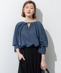 【洗える】クリアトリコットジャージー ギャザーデザイン カットソー