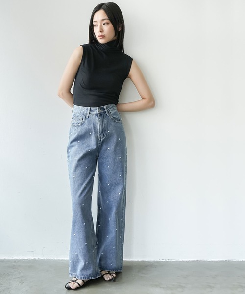 mili an deni(ミリアンデニ)の「ハート刺繍デニムパンツ(デニムパンツ・レディース・ブルー・L/M)」の6枚目の写真