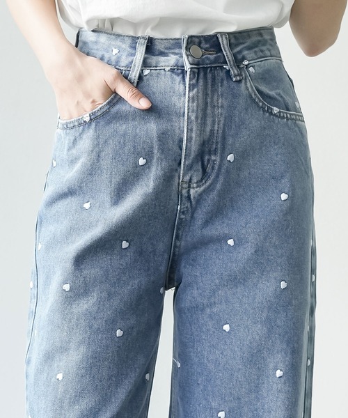 セール】ハート刺繍デニムパンツ（デニムパンツ）｜mili an deni