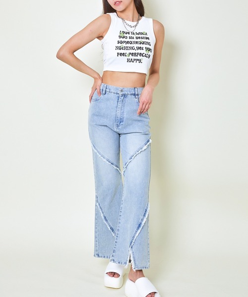 GORGE(ゴージ)の「《斜めフリンジ×美脚フレア》レディース デニムパンツ 個性派アクセント 春夏秋冬(その他パンツ・レディース・ブラック/ライトブルー・F)」の20枚目の写真