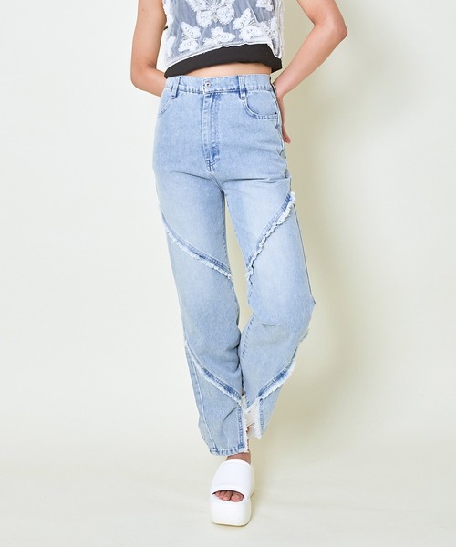 GORGE(ゴージ)の「《斜めフリンジ×美脚フレア》レディース デニムパンツ 個性派アクセント 春夏秋冬(その他パンツ・レディース・ブラック/ライトブルー・F)」の9枚目の写真