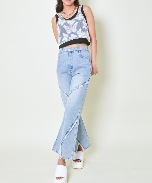 GORGE(ゴージ)の「《斜めフリンジ×美脚フレア》レディース デニムパンツ 個性派アクセント 春夏秋冬(その他パンツ・レディース・ブラック/ライトブルー・F)」の8枚目の写真