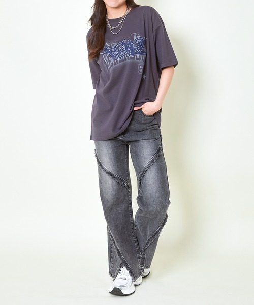 GORGE(ゴージ)の「《斜めフリンジ×美脚フレア》レディース デニムパンツ 個性派アクセント 春夏秋冬(その他パンツ・レディース・ブラック/ライトブルー・F)」の6枚目の写真