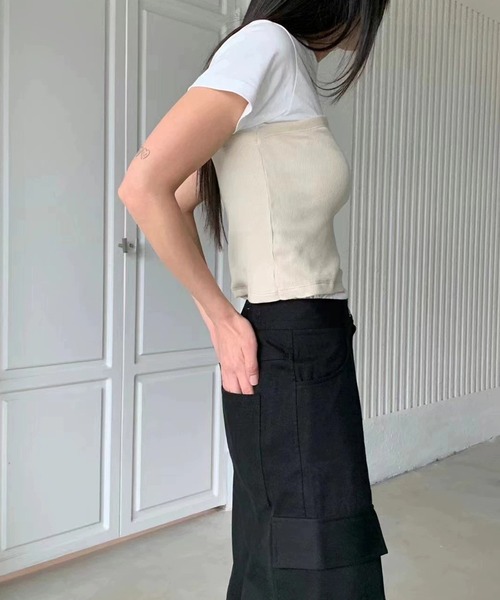 SUWDEE(スーディー)の「rib bustier docking t-shirt(Tシャツ/カットソー・レディース・ブラック/ベージュ・FREE)」の5枚目の写真