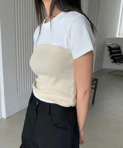 SUWDEE(スーディー)の「rib bustier docking t-shirt(Tシャツ/カットソー・レディース・ブラック/ベージュ・FREE)」の6枚目の写真