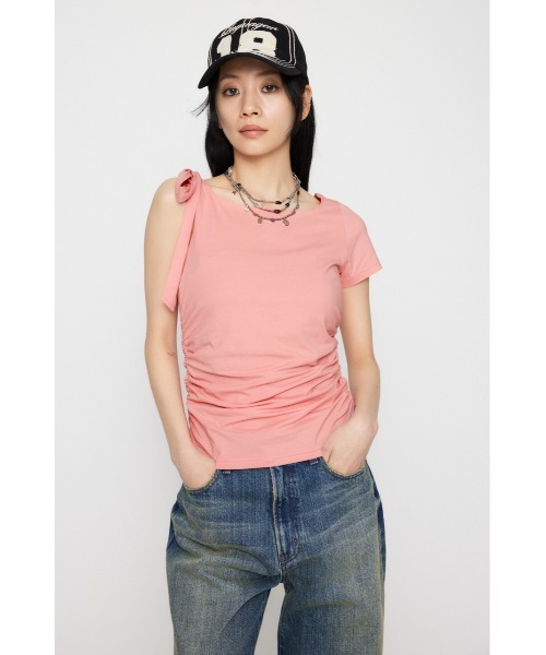 LAGUA GEM(ラグアジェム)の「HALF RIBON CUT トップス(Tシャツ/カットソー・レディース・ライトピンク/ブラック/杢グレー・FREE)」の5枚目の写真