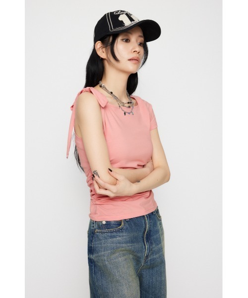 LAGUA GEM(ラグアジェム)の「HALF RIBON CUT トップス(Tシャツ/カットソー・レディース・ライトピンク/ブラック/杢グレー・FREE)」の6枚目の写真