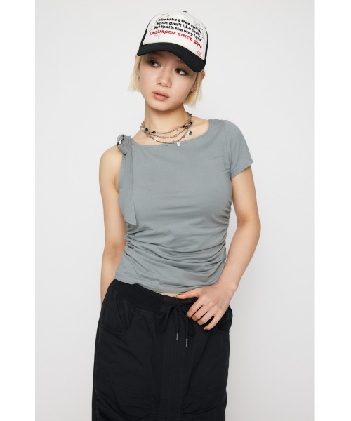 LAGUA GEM(ラグアジェム)の「HALF RIBON CUT トップス(Tシャツ/カットソー・レディース・ライトピンク/ブラック/杢グレー・FREE)」の9枚目の写真
