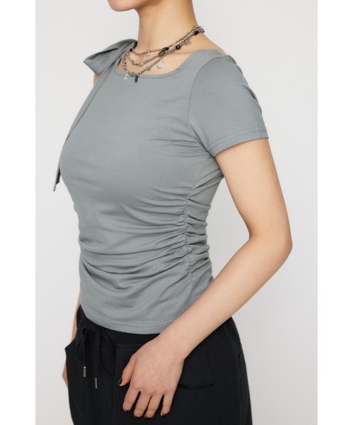 LAGUA GEM(ラグアジェム)の「HALF RIBON CUT トップス(Tシャツ/カットソー・レディース・ライトピンク/ブラック/杢グレー・FREE)」の16枚目の写真