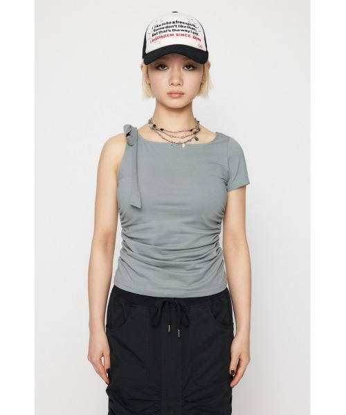 LAGUA GEM(ラグアジェム)の「HALF RIBON CUT トップス(Tシャツ/カットソー・レディース・ライトピンク/ブラック/杢グレー・FREE)」の8枚目の写真