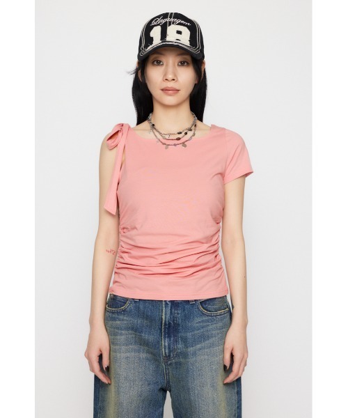 LAGUA GEM(ラグアジェム)の「HALF RIBON CUT トップス(Tシャツ/カットソー・レディース・ライトピンク/ブラック/杢グレー・FREE)」の4枚目の写真