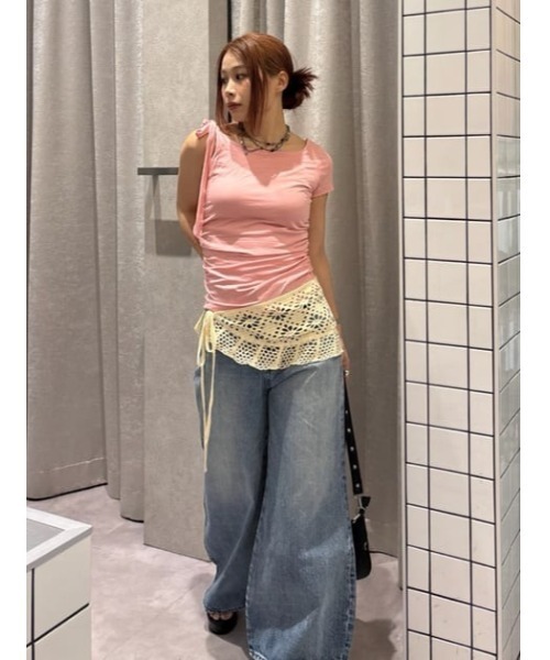 LAGUA GEM(ラグアジェム)の「HALF RIBON CUT トップス(Tシャツ/カットソー・レディース・ライトピンク/ブラック/杢グレー・FREE)」の17枚目の写真