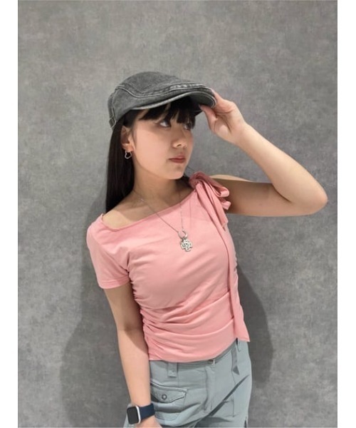 LAGUA GEM(ラグアジェム)の「HALF RIBON CUT トップス(Tシャツ/カットソー・レディース・ライトピンク/ブラック/杢グレー・FREE)」の19枚目の写真