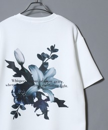 Ponte Fabric Back Print Floral Pattern T-shirt/ポンチ フラワープリント デジタルグラフィック半袖Tシャツ レディース メンズ ユニセックス モノトーン