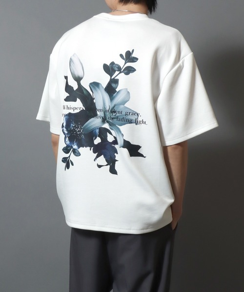 ANPAS(アンパス)の「Ponte Fabric Back Print Floral Pattern T-shirt/ポンチ フラワープリント デジタルグラフィック半袖Tシャツ レディース メンズ ユニセックス モノトーン(Tシャツ/カットソー・メンズ・ホワイト/ライトグレー/ブラック/ブラック系その他2/グレー系その他/ホワイト系その他/ホワイト系その他2/ブラック系その他/グレー系その他2・M/L)」の11枚目の写真