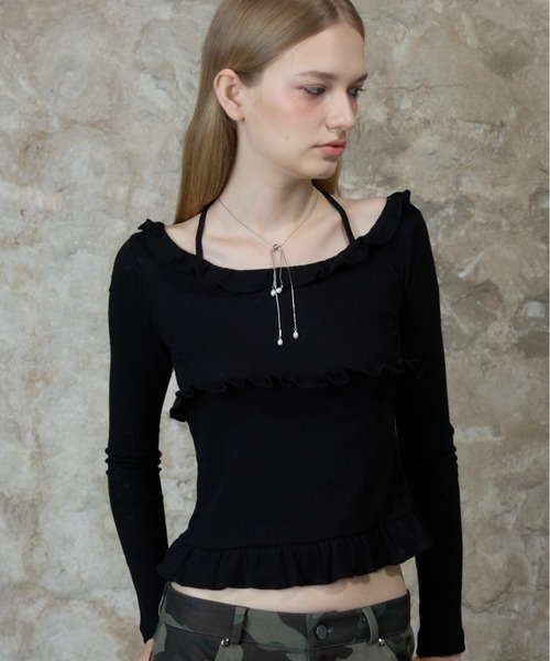 LARTIGENT（ラーティゼン）の「L13 FRILL HALTER SLEEVE（Tシャツ/カットソー・レディース・ブラウン/ブラック・FREE）」の2枚目の写真