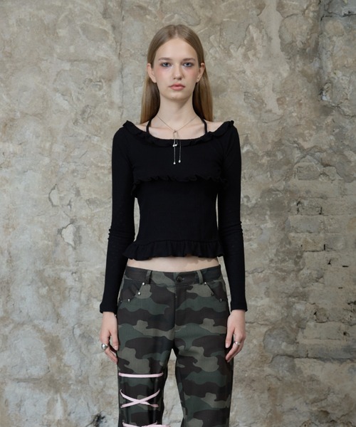 LARTIGENT（ラーティゼン）の「L13 FRILL HALTER SLEEVE（Tシャツ/カットソー・レディース・ブラウン/ブラック・FREE）」の5枚目の写真