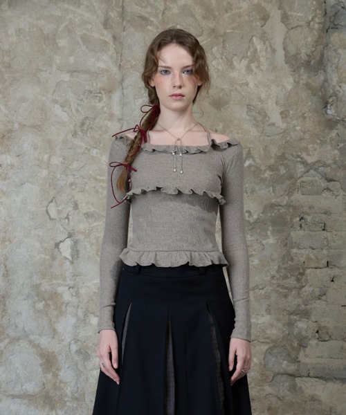LARTIGENT（ラーティゼン）の「L13 FRILL HALTER SLEEVE（Tシャツ/カットソー・レディース・ブラウン/ブラック・FREE）」の8枚目の写真