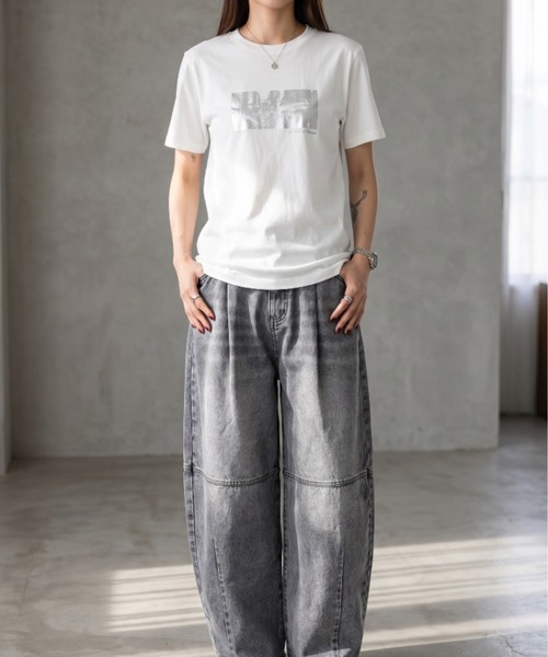 Per sist ence(パーシエンス)の「天竺箔プリントTシャツ(Tシャツ/カットソー・レディース・オフホワイト/チャコールグレー/ブラック・ONE SIZE)」の14枚目の写真