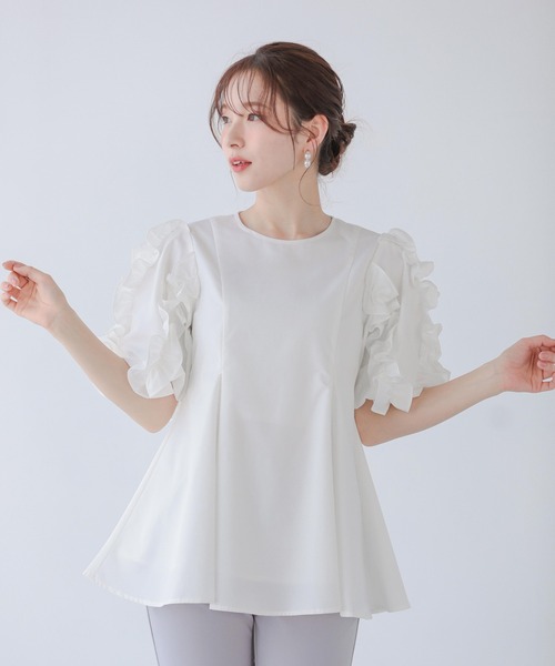 極美品 23区 大きいサイズ 3XL ラメ プリーツ フリル ブラウス タック 大きいサイズ レディース ジャガードフリルブラウス＆プリーツ