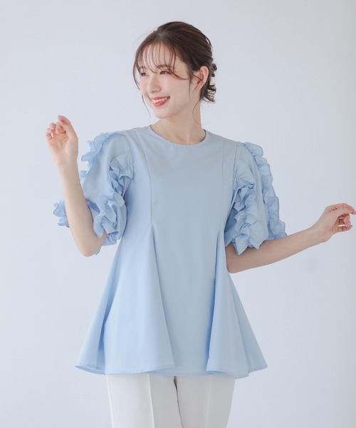 ブラウス シャツ 「追加」タックフリルブラウス レディース INDIVI ブラウス シャツ 「洗える」胸元タックフリルブラウス